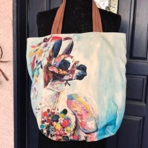 Anthropologie Miss Albright painted Llama bag tote